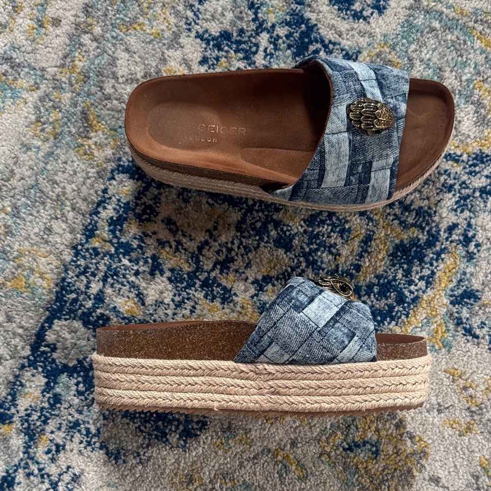 Kurt Geiger Blue Denim Slide Kensington Flatform Sandals - Picture 2 of 3